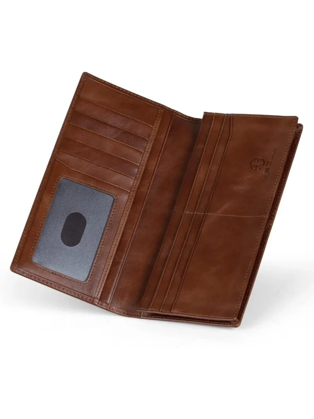 RFID Blocking Leather Checkbook Wallet for Men, Bifold Cash Holder, 11 Card